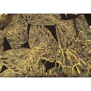 Lux by Timeless Treasures Quilting Fabric Butterfly Black Gold Metallic 28" X 40